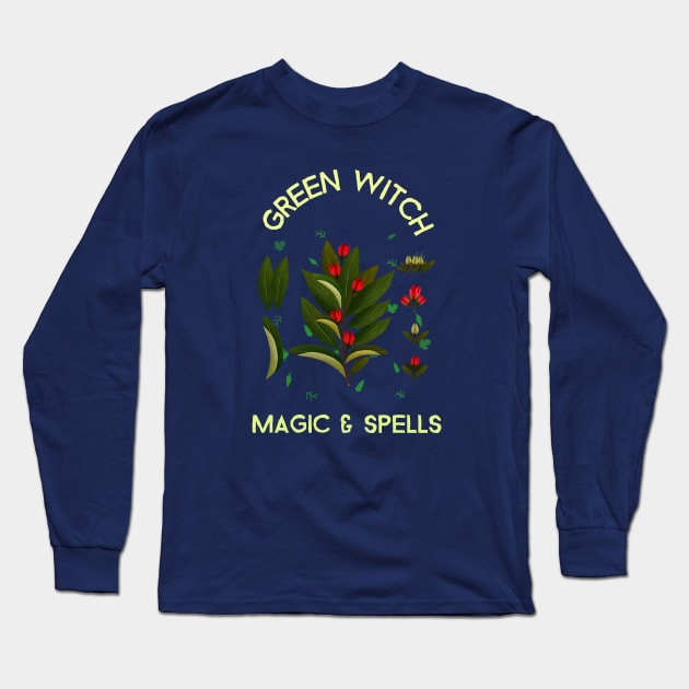 Green Witch Magic and Spells Pagan Wicca herbs Long Sleeve T-Shirt by Witchy Ways